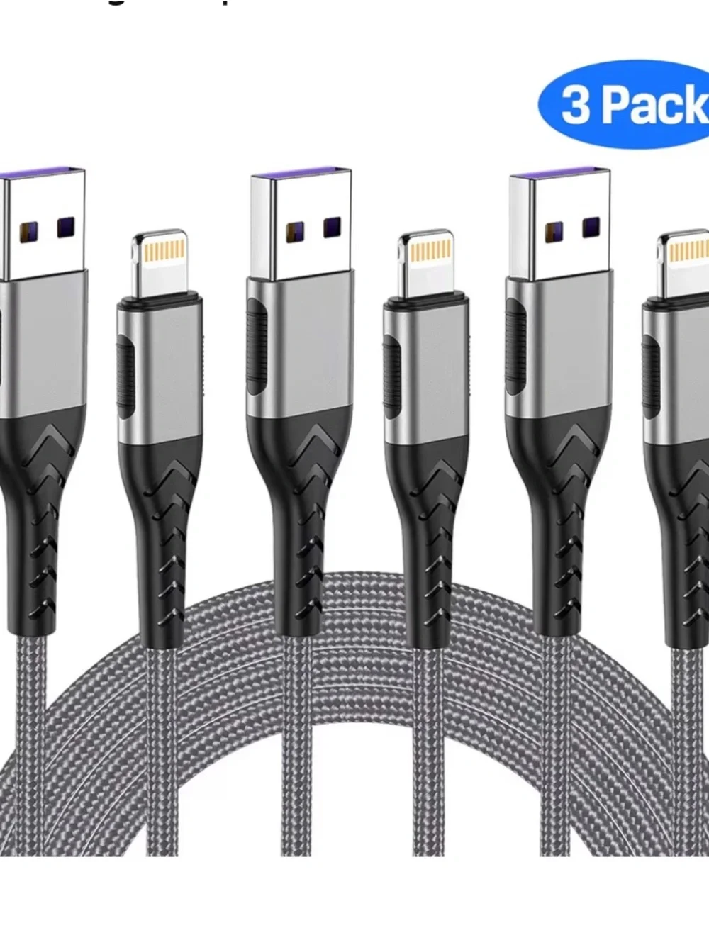 Lightning to USB Charging Cable 3-pack. Universal Braided – Gray